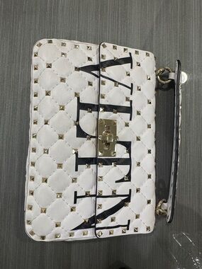 VALENTINO Rockstud Spike VLTN Medium White Leather Shoulder Bag